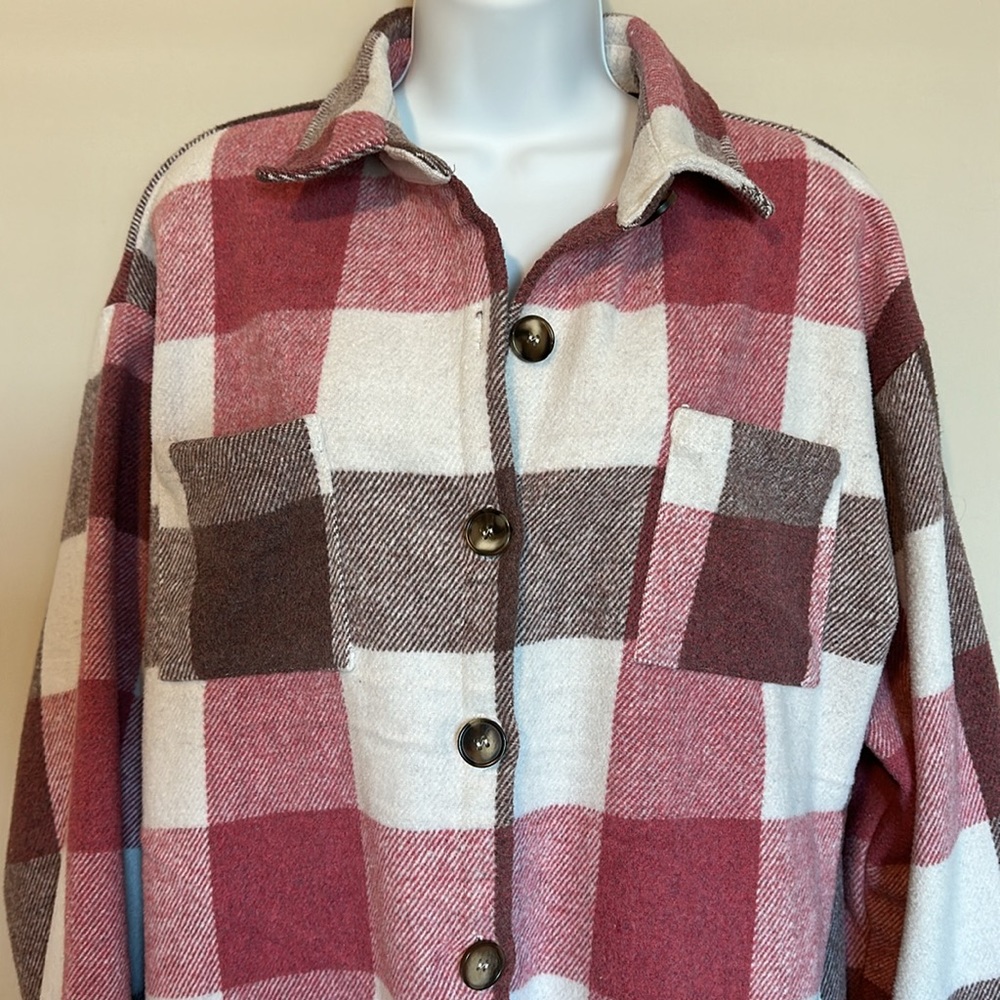 Plaid Button-Down Shacket - Picture 2 of 4